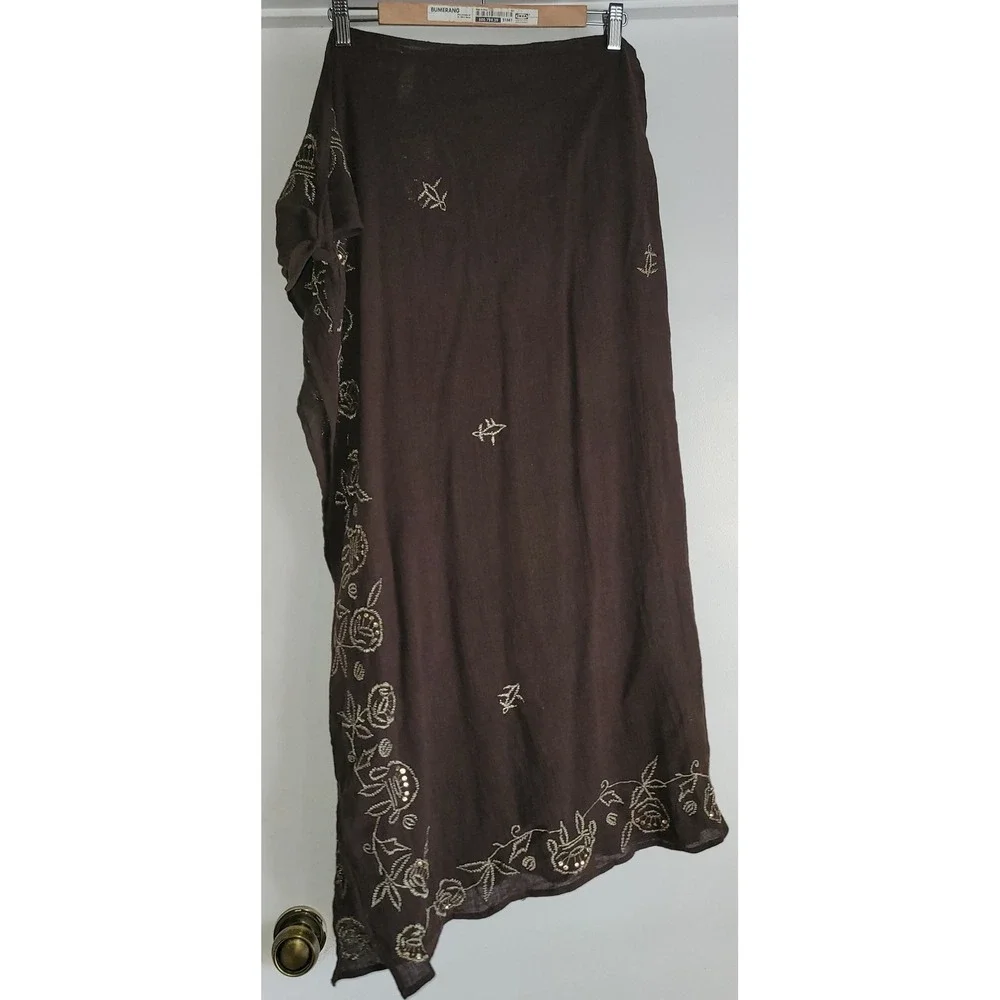 NWT Newport News Women's L Brown Cotton Swim Cover-Up Metallic and Sequins - Picture 2 of 3